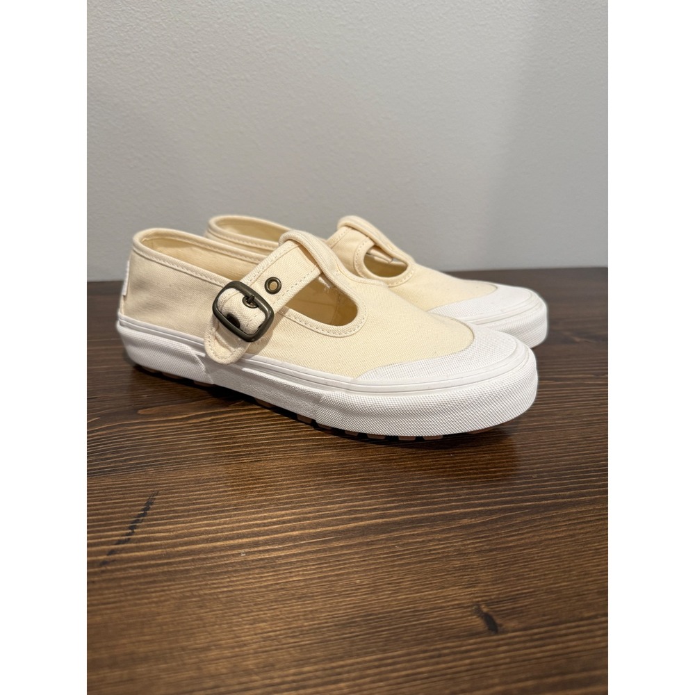 Vans Womens Mary‎ Jane Canvas Cream Buckle Strap Sneakers Shoes Size 6.5